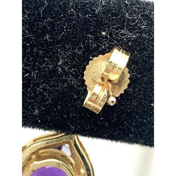 14k Yellow Gold Oval Purple Gemstone Women's Dangle Earrings Estate Jewelry - Picture 9 of 14